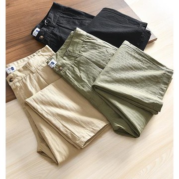 口碑爆款 全棉魚骨紋 外貿男裝日系復古寬松闊腿老爹褲休閑長褲潮