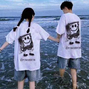 【兩件裝】情侶裝夏季套裝ins個性創意新款潮流潮牌百搭短袖T恤男 687G