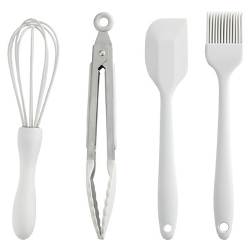 Couselect 矽膠烘焙工具4件組  1套  油刷21 x 3.5cm + 刮刀20.5 x 4cm + 打蛋器20 x 5cm + 食物夾21 x 3cm