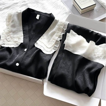 商城熱賣⭐真絲睡衣居家服 高品質絲滑 冰涼感特大碼300斤真絲睡衣女夏季兩件套裝桑蠶絲綢春秋可外穿家居服