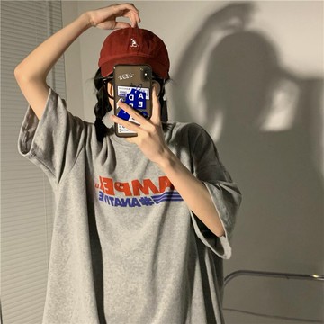 ins超火港風正肩短袖T恤女夏裝潮原宿風寬松學生百搭半袖上衣