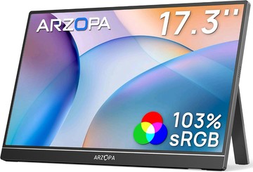 ARZOPA A1M 17.3吋 行動顯示器 FHD 1080p IPS便攜式螢幕 USB-C HDMI 內建喇叭 遊戲辦公副螢幕