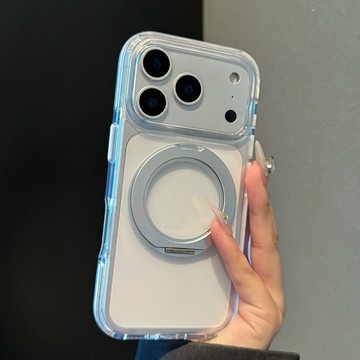晶瑩透感適用蘋果16plus手機殼iPhone17promax防摔15pro旋轉磁吸支架14pro高級感純色13