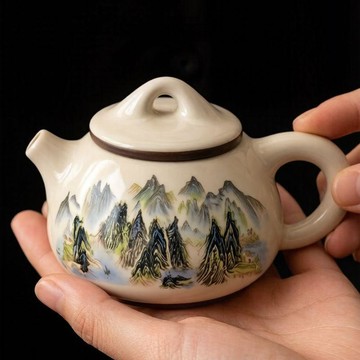【茶品名】🍵茶壺 西施壺  泡茶壺汝瓷紅茶泡茶陶瓷石瓢220毫升汝窯開片可養單壺茶壺茶具千里江山