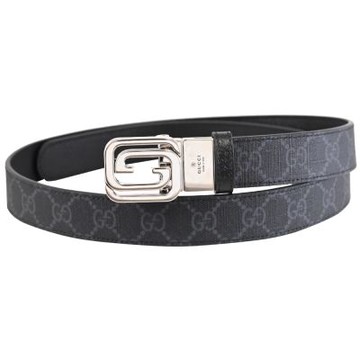 GUCCI Interlocking G 方形雙G雙面互扣式皮帶(黑)