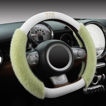 新款跨境毛絨方向盤套仿兔毛彈力冬季保暖防滑把套男女通用