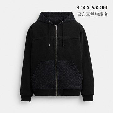 【COACH】經典標誌丹寧拉鍊夾克-黑色水洗(CY412)｜官方直營