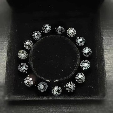 黑曜石八卦手串手鏈 男款女士念珠佛珠手鏈 手珠黑曜石八卦太極