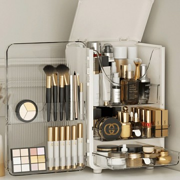 化妝品收納盒 防塵梳妝臺護膚品收納箱 桌面置物架大容量化妝盒【不二雜貨】