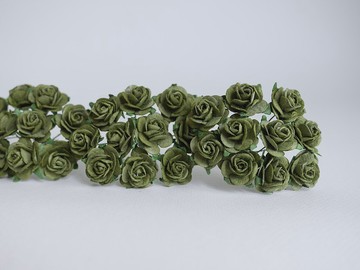 紙花，50 朵，DIY 用品，桑葚玫瑰尺寸 2 厘米，軍綠色。