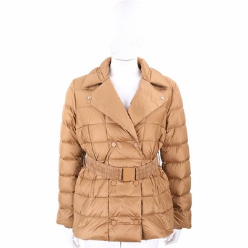 MARELLA Bina 翻領棕色衍縫羽絨外套(附伸縮腰帶)