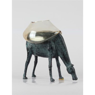 現代新中式花瓶擺件創意鑄鐵客廳茶幾玄關牛馬玻璃花器裝飾擺設品