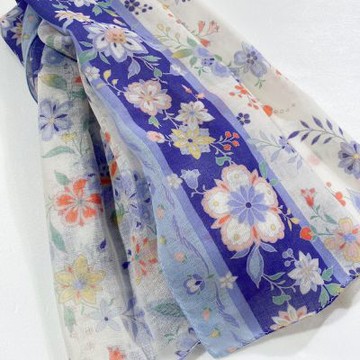 京都抗UV圍巾-TOIRO-花唐草(藍/紫)