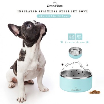 GrandTies 1250ML真空雙層不鏽鋼寵物碗/狗碗/貓碗 GT022211301-18公分口徑-海沫綠