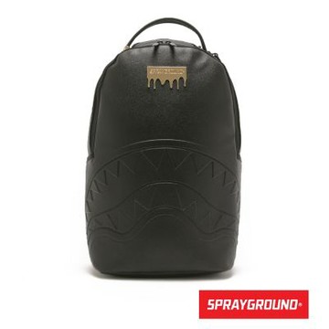 SPRAYGROUND-素面質感金牌鋸齒鯊大容量後背包-黑色