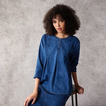 MADE.前打摺圓領牛仔上衣