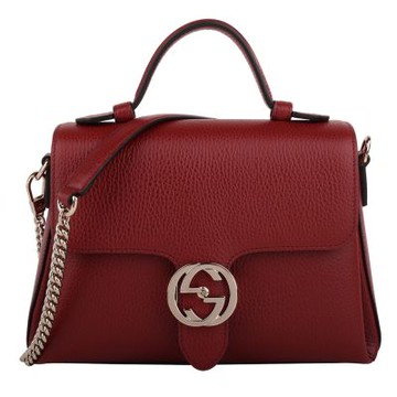 GUCCI 金屬雙G 金鍊帶皮革手提/肩背包(紅色)小款