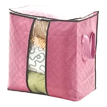 棉被衣物防潮收納袋 Set 2 不織布材質  48 x 46x 28cm  粉色 + 透明色  1組