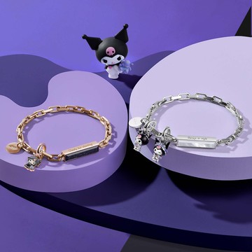 Kuromi 特別版 客製化刻字 方形鋼條寶石手鍊 (2色)