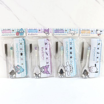 三麗鷗 酷洛米 人魚漢頓 大耳狗 帕恰狗 潛水布不鏽鋼餐具組 筷子 湯匙 餐具 餐具組