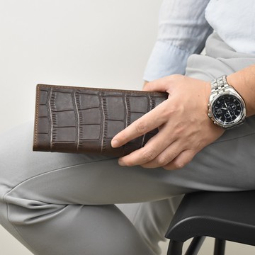 真皮長夾 咖色動物壓紋對折皮夾【NWD43】