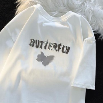 美式金屬感字母印花短袖T恤女潮牌街頭休閑百搭情侶夏季落肩體恤