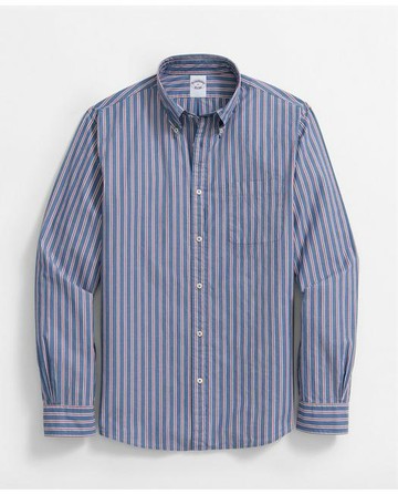 Brooks Brothers Men's Friday Shirt, Poplin Striped | Mazarine Blue | Size XL