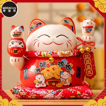 摩達客◉春節開運招財◉紅色財源滾滾達摩招財貓_撲滿存錢桶擺飾桌飾