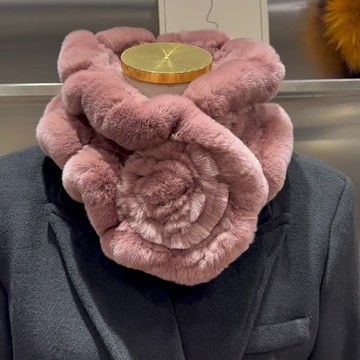 韓國真獺兔毛編織皮草圍巾名媛氣質花朵保暖圍脖女雙面加厚毛領子 小山好物嚴選