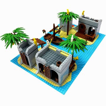 兼容樂MOC場景加勒比海盜住所海盜建筑 寶石 酒桶 小顆粒拼裝積木