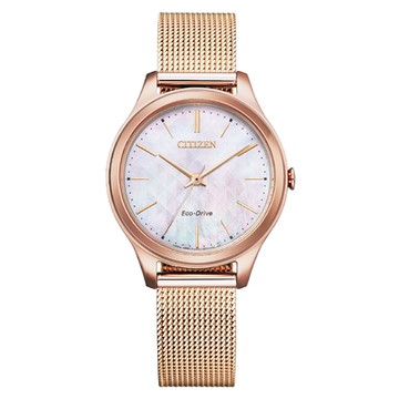 CITIZEN LADY S 玫瑰金米蘭帶光動能腕錶EM0508-80Y