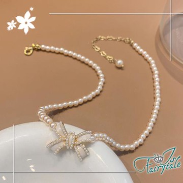 【伊飾童話】珠光蝴蝶結＊珍珠復古優雅短頸鍊