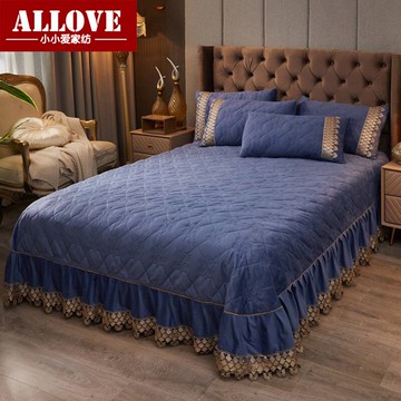 水晶絨床蓋三件套蕾絲花邊床單件加厚1.5m1.8m床罩短毛絨被單