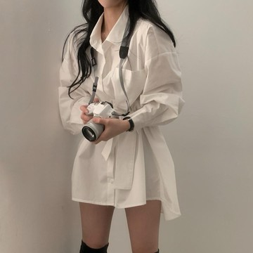 【ʟɪᴏɴɴ現貨】韓系黑色白色長袖襯衫 襯衫裙 女裝 秋天女裝 春秋女裝 春天女裝 女生襯衫 春秋裝 女生內搭 韓國女裝