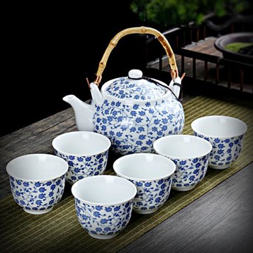 陶瓷茶具茶壺家用水具套裝青花瓷中式客廳茶杯冷熱水壺茶樓提梁壺