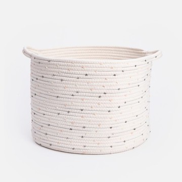 奧可利棉繩提把收納籃 點點白