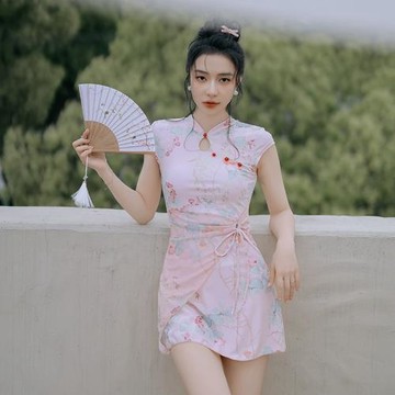 泳衣女款夏清新連體保守微胖女孩遮肉大碼新中式國風收腰新款泳裝
