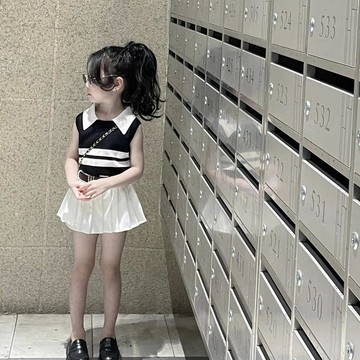 mori🎀mori套裝女童夏季韓系學院風針織polo衫背心高腰顯瘦百褶裙