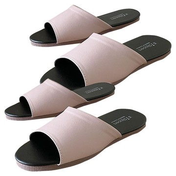 TAIWAN SLIPPER 台灣犀利趴 純色 皮質室內拖鞋  M  落櫻粉  2雙