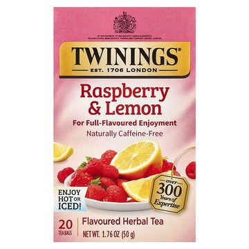 Twinings, 草本茶，樹莓和檸檬，無咖啡萃取，20 茶包，1.76 盎司（50 克）