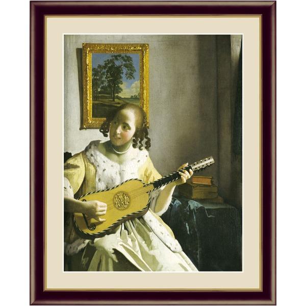 〔フェルメールの代表作〕謎多き画家 鮮やかな青色 ヨハネス・フェルメール（Johannes Vermeer）F6号 ギターを弾く女