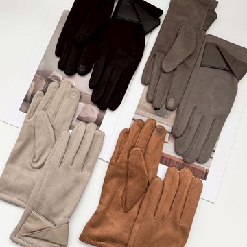 【Fee隔日到貨4色】韓系加絨暖感蝴蝶結麂皮刺繡手套🔥毛絨手套 防寒手套 觸控手套 純色五指手套 保暖手套 賞雪手套