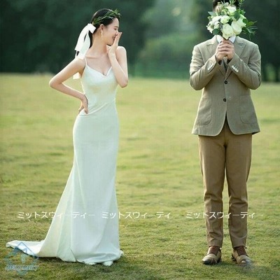 ウエディングドレス 二次会 花嫁 前撮り キャミソール ウェディングドレス ロングドレス 結婚式 大人可愛い エレガント シンプル リゾートドレス ワンピース 通販 Lineポイント最大get Lineショッピング