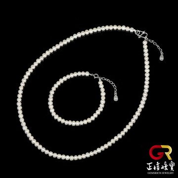 【正佳珠寶】天然淡水珍珠 4mm 珍珠項鍊 珍珠手鍊 珍珠套組｜925銀