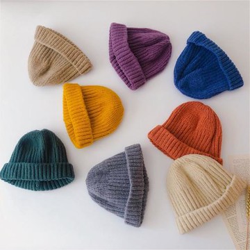 ins2022韓國卷邊毛線套頭瓜皮帽