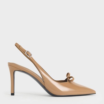 漆面蝴蝶結尖頭裸跟鞋