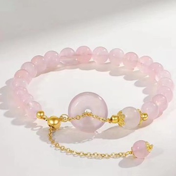 Jpqueen 平安扣粉水晶高雅珍珠串珠手鍊(2色可選)