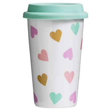 Premier 瓷製雙層隨行杯 330ml  愛心 白色  1個
