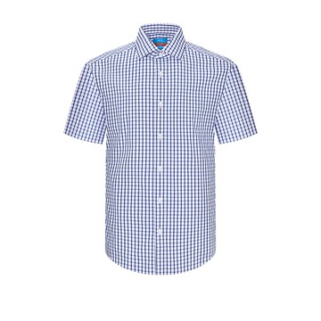 免熨防皺彈性格紋短袖上班襯衫/藍寶石色 | 5113112274