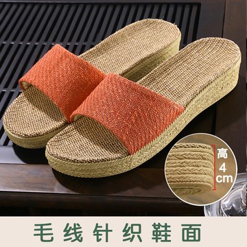 亞麻拖鞋女夏季外穿坡跟居家居情侶室內防滑厚底家用涼拖鞋男夏天